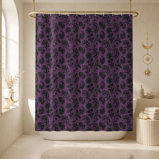 Purple Damask Shower Curtain, Gothic Baroque Bath Decor, Victorian Floral Style