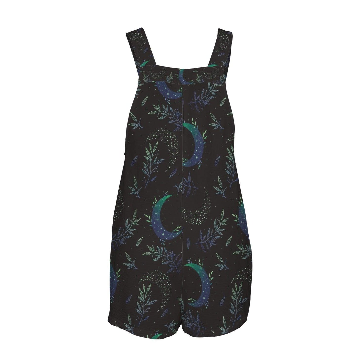 Celestial Botanical Moon Overall Shorts with Pockets, Witchy Summer Shortalls