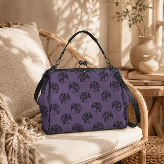Dragon Kiss Lock Bag Purple Fantasy Handbag Statement Shoulder Purse