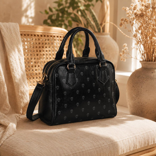 Black Mini Skull Satchel, Dark Fashion Structured Purse, Edgy Handbag