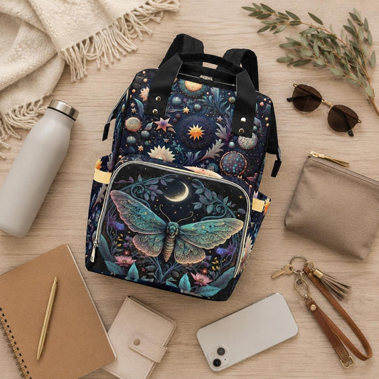 Moth Diaper Bag Backpack, Moon Baby Travel Bag, Enchanted Nursery Organizer