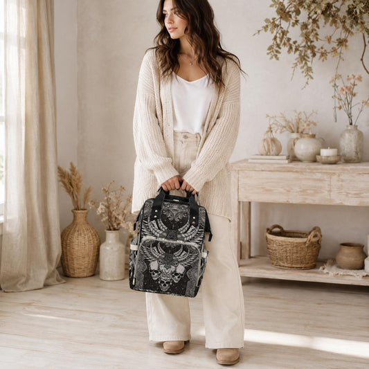 Gothic Diaper Bag Backpack, Ram Skull Mom Backpack, Baby Travel Bag