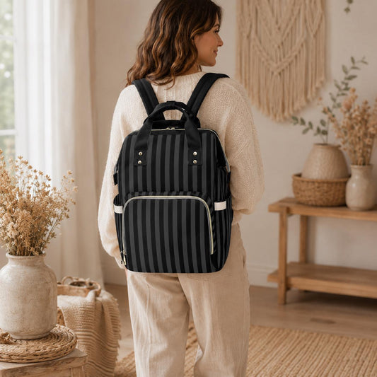 Black Striped Backpack, Gothic Diaper Bag, Dark Academia Organizer