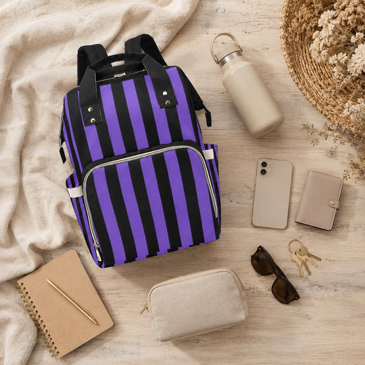 Purple Stripe Diaper Bag Backpack, Goth Mom Backpack, Baby Travel Bag