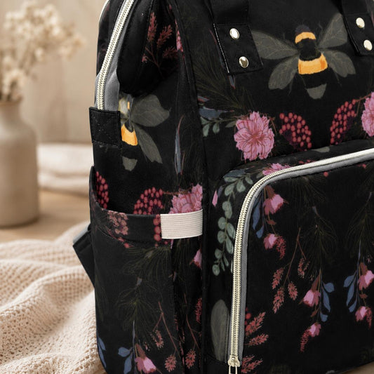 Bumblebee Floral Diaper Bag, Enchanted Garden Backpack, Botanical Baby Travel Bag
