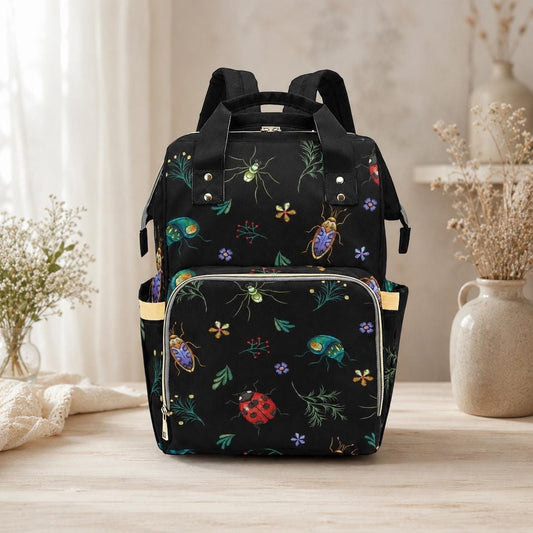 Diaper Bag Backpack with Bug Print, Mom Travel Backpack, Nursery Organizer