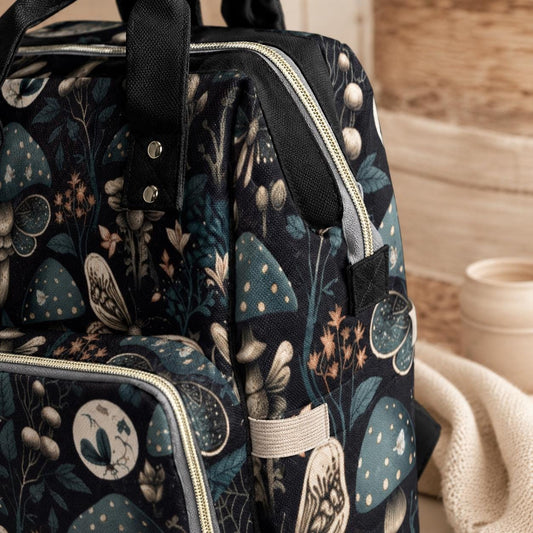 Cottagecore Mushroom Diaper Bag Backpack, Moth Baby Travel Bag, Stroller Organizer