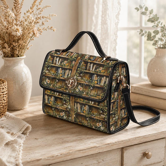 Vintage Bookshelf Cottagecore Handbag, Library Lover Purse