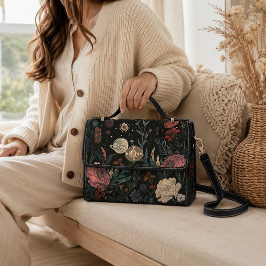 Celestial botanical floral handbag, witchcore purse, astrology bag