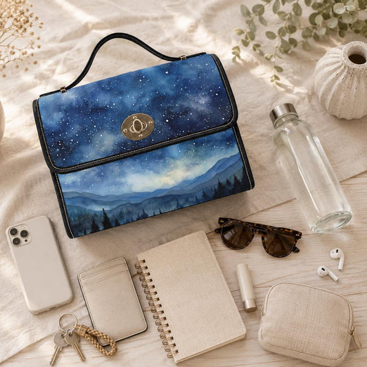 Starry Forest Purse, Celestial Landscape Satchel for Witches, Night Sky Handbag