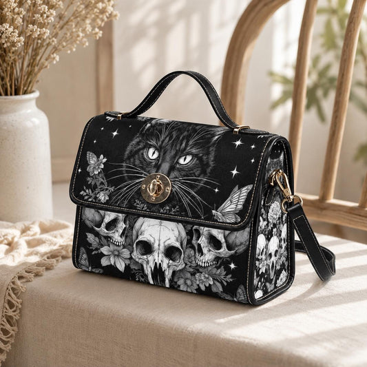 Occult Cat Skull Bag, Dark Witchy Crossbody Purse, Gothic Kitty Shoulder Tote,Cat Skull Accessories,Dark Feline Gift,Alternative Fashion Bag