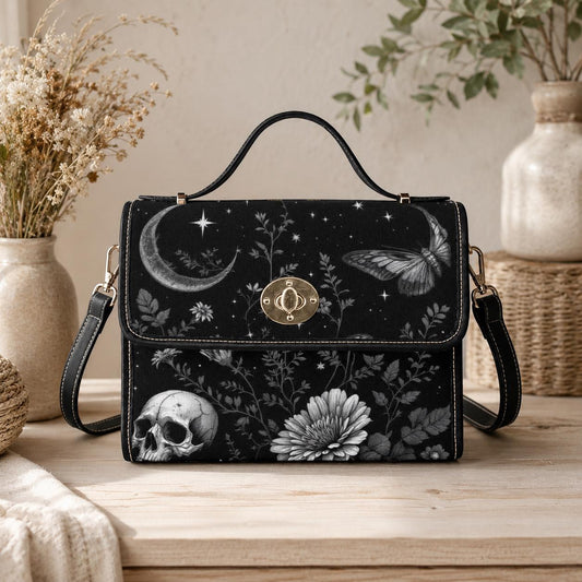 Mystical Moon Skull Bag, Gothic Floral Purse, Celestial Butterfly Handbag, Witchy Night Out Accessory