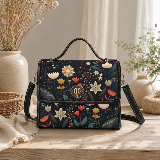 Celestial Floral Crossbody Bag, Moonlit Satchel Purse, Dark Cottagecore Handbag