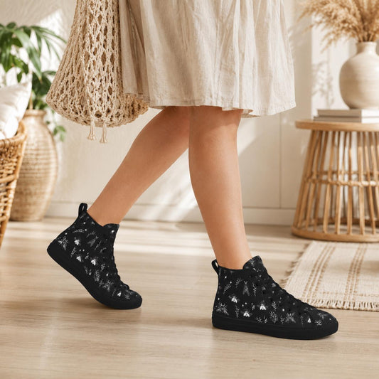 Bee and Botanical Line Art High Top Sneakers in Black