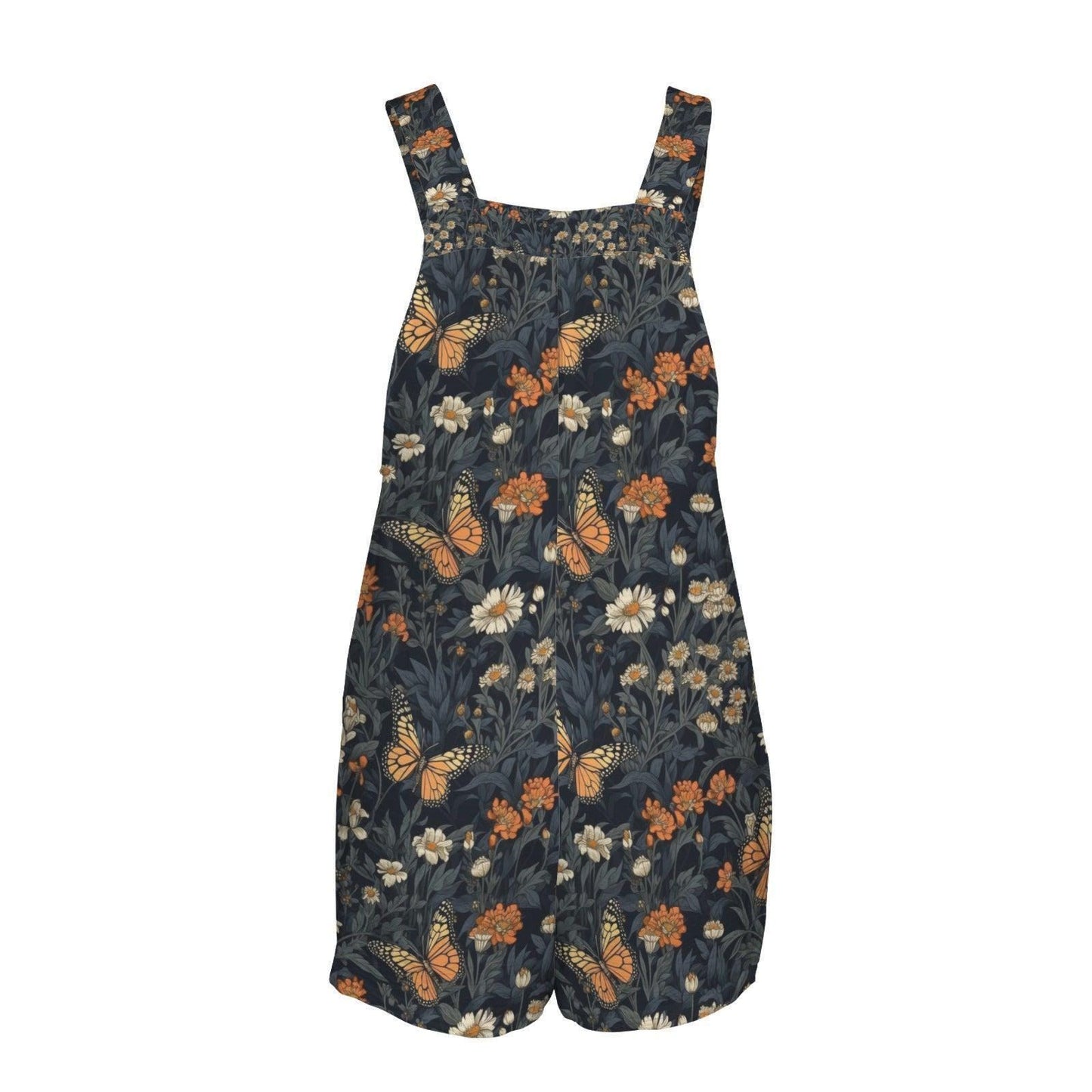 Monarch Butterfly Floral Romper, Dark Cottagecore Garden Shortalls