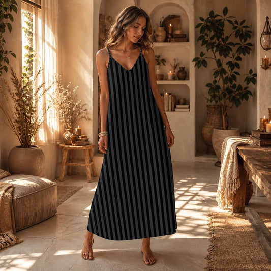 Black Striped Witchy Maxi Slip Dress A-Line Cami