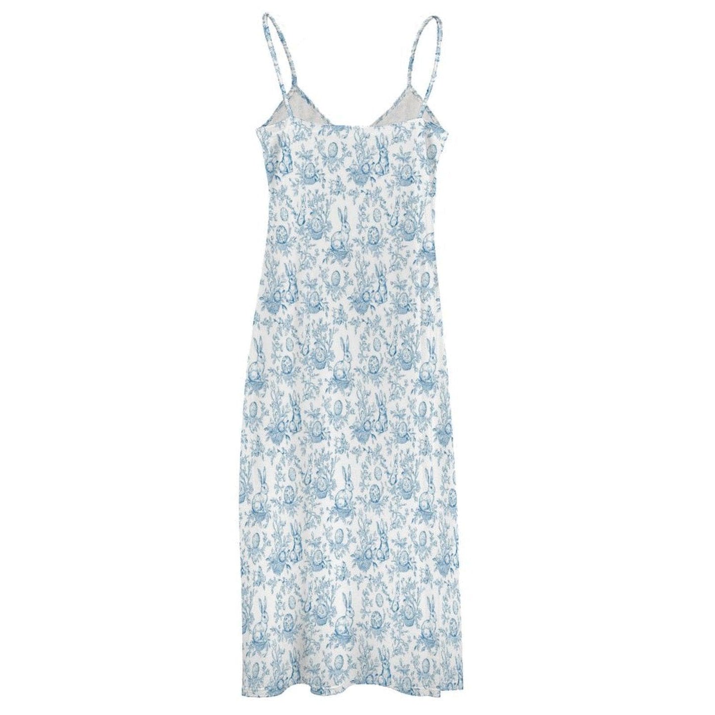 Blue Toile Bunny Print Maxi Dress, Grandmillennial Easter Sundress