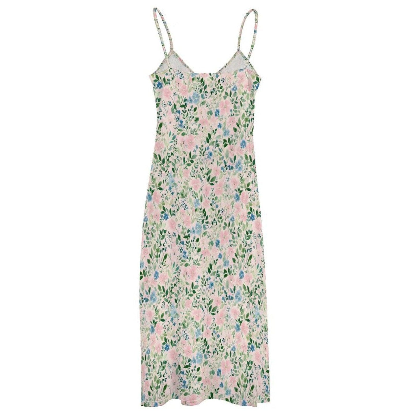 Watercolor Floral Maxi Dress, Blue Pink Ditsy Print Sundress, Summer Vacation Cami Slip