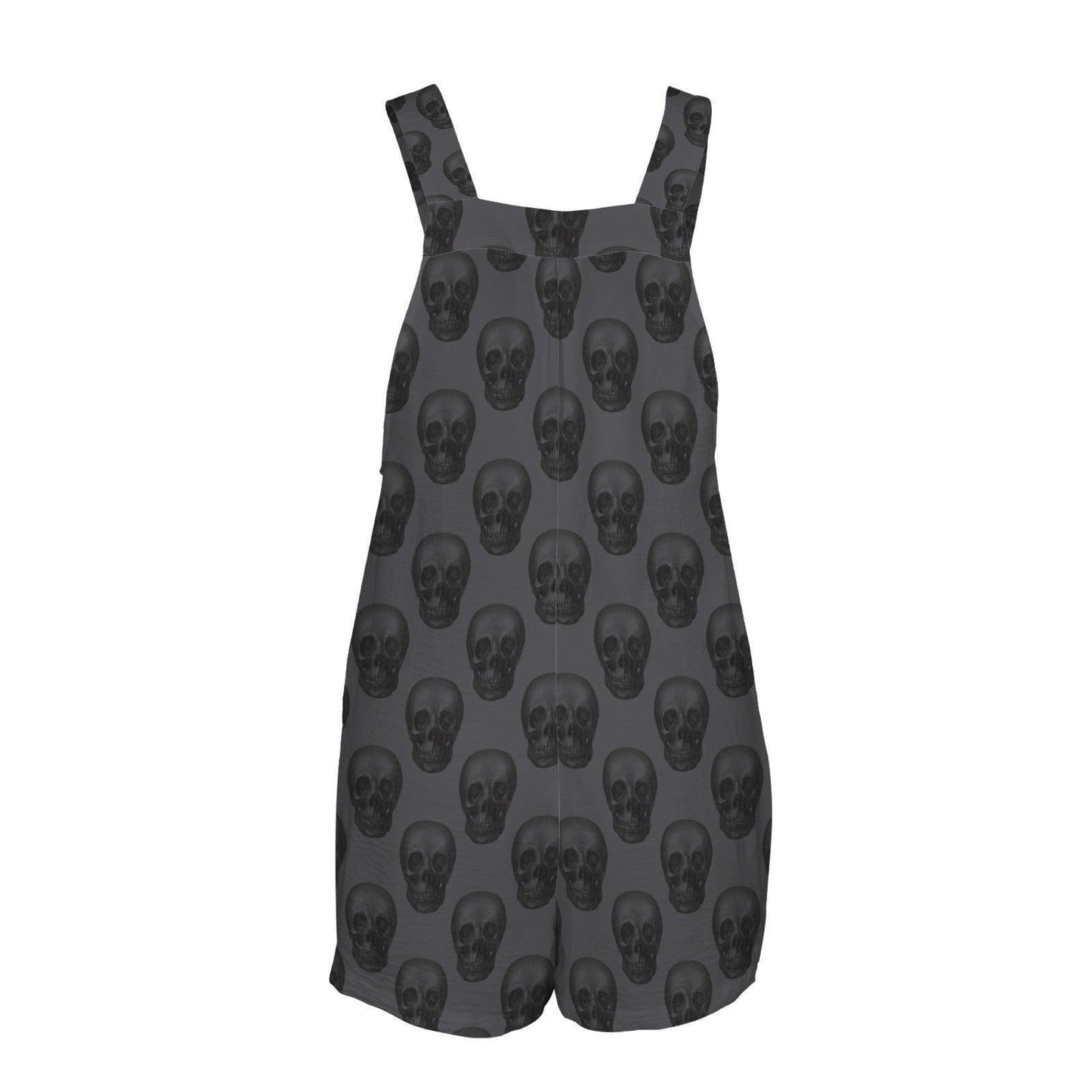 Gothic Skull Overall Romper, Dark Gray Sleeveless Jumpsuit, Alternative Summer Outfit