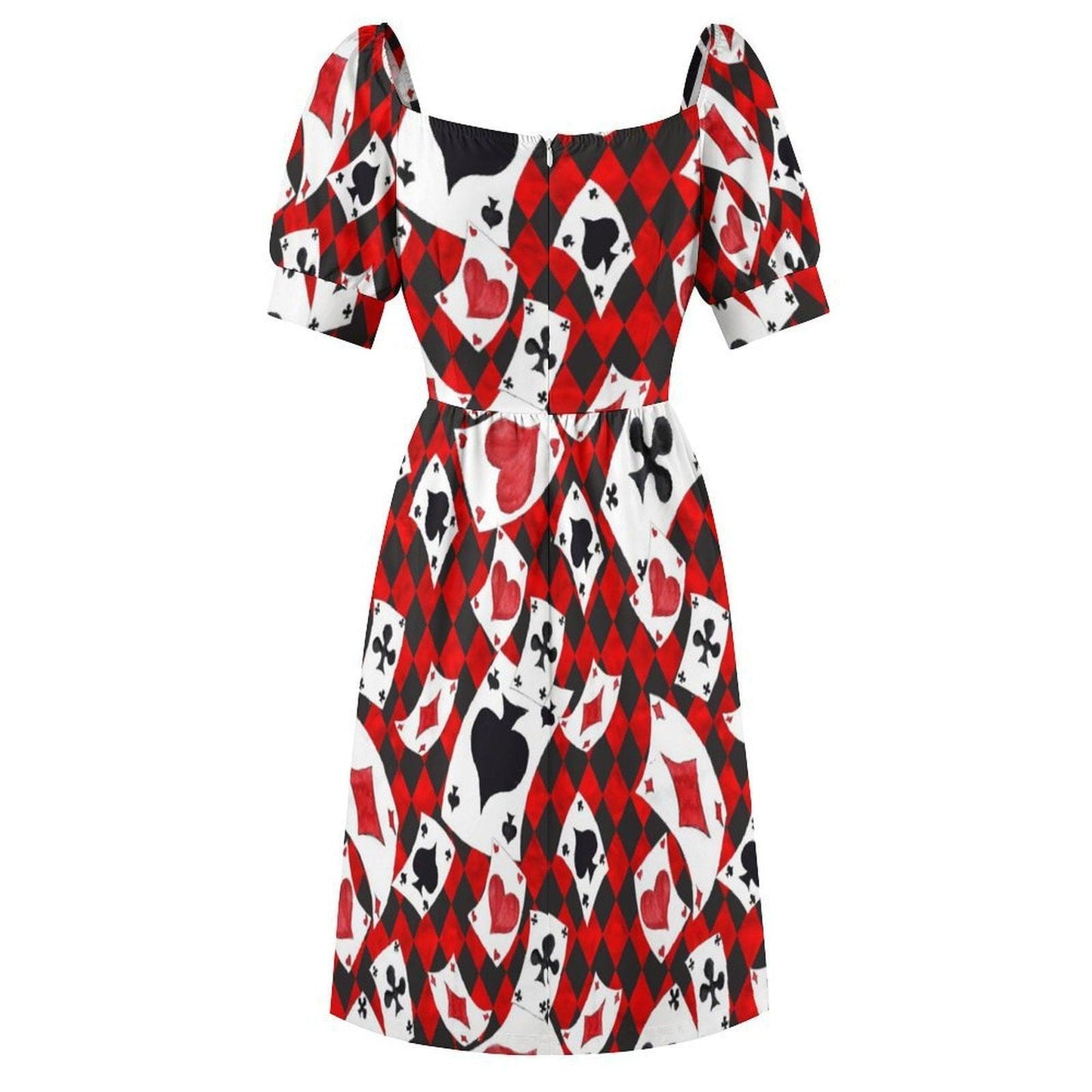 Card suit party dress, Alice inspired puff sleeve, queen of hearts mini dress