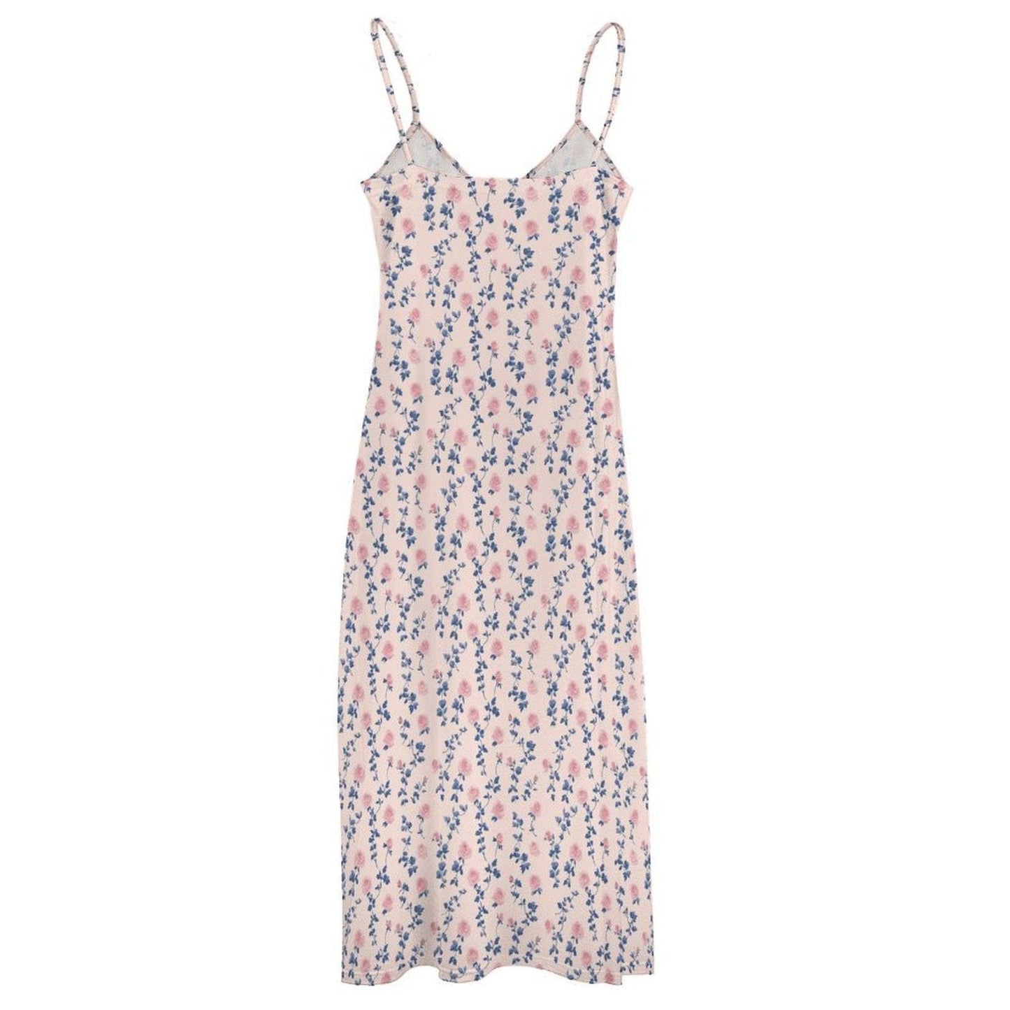 Cream Ditsy Floral Maxi Dress, Pink Blue Blossoms, Cottagecore Cami Sundress, Garden Wedding Picnic