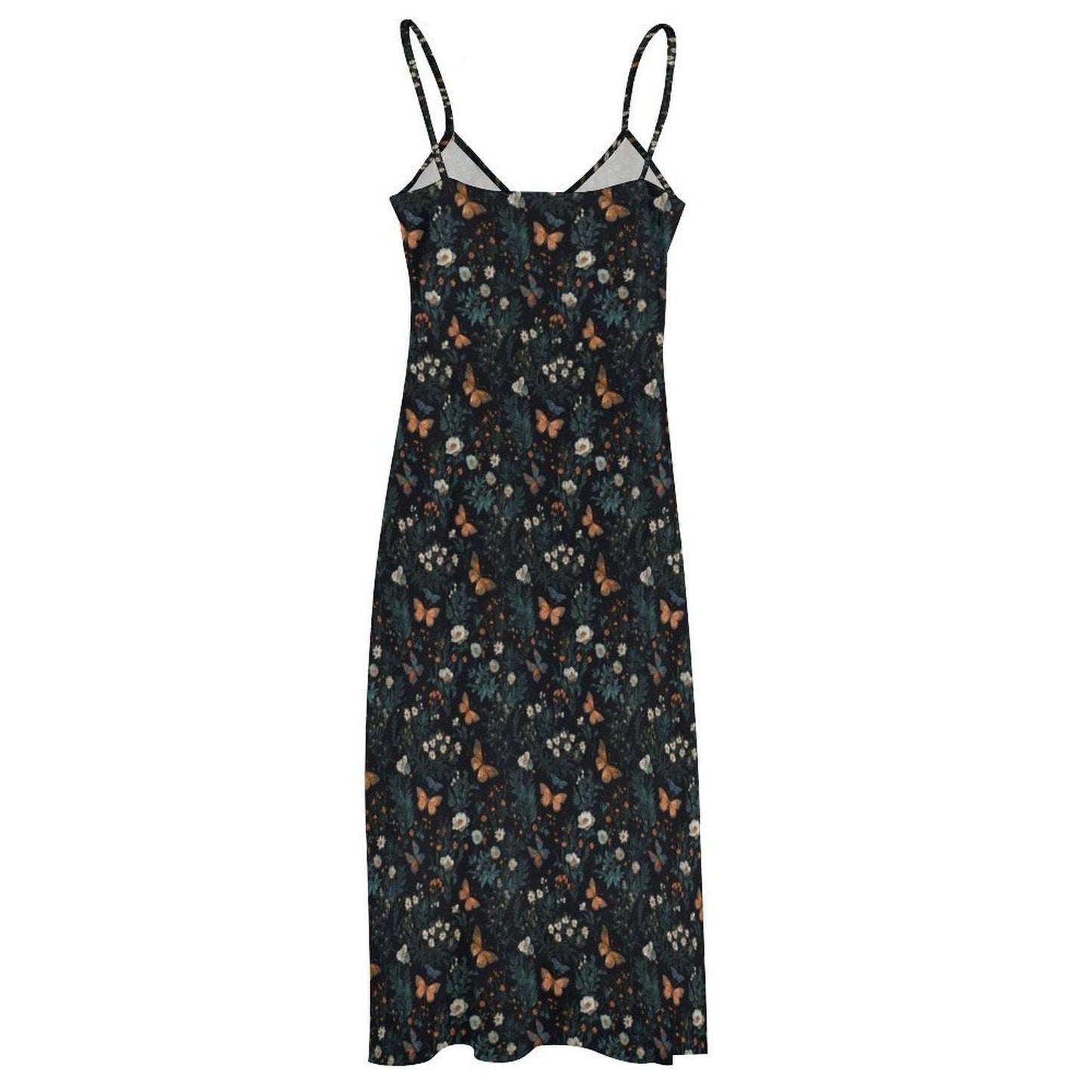 Dark Floral Butterfly Maxi Dress, Forestcore Whimsigoth Sundress, Botanical Cami