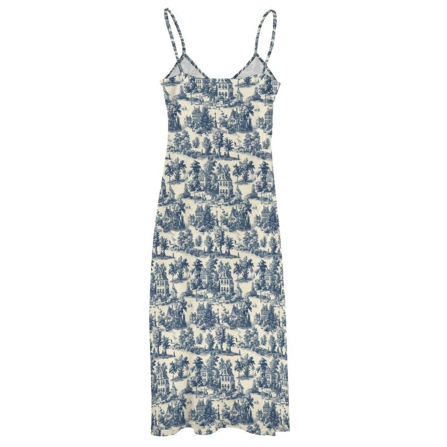 Blue Toile Maxi Dress, French Country Cottage Print Slip Sundress