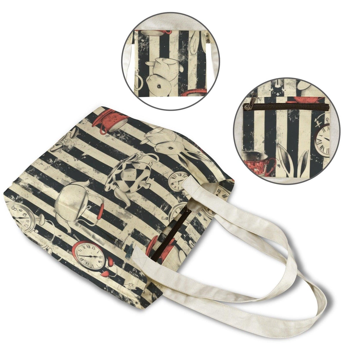 Alice in Wonderland Yoga Mat Bag, Vintage Tea Party Tote, Striped Gym Carrier