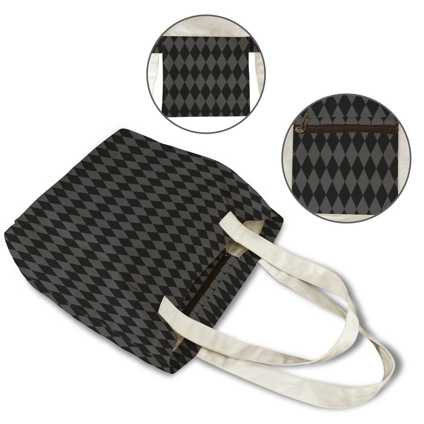 Harlequin Yoga Mat Bag, Black Diamond Print Tote with Mat Holder