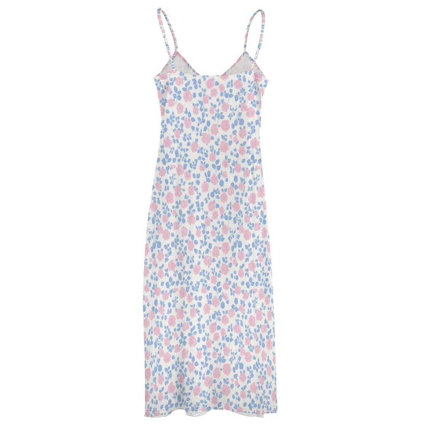 Ditsy Floral Maxi Dress, White Blue Pink Sleeveless Summer Sundress