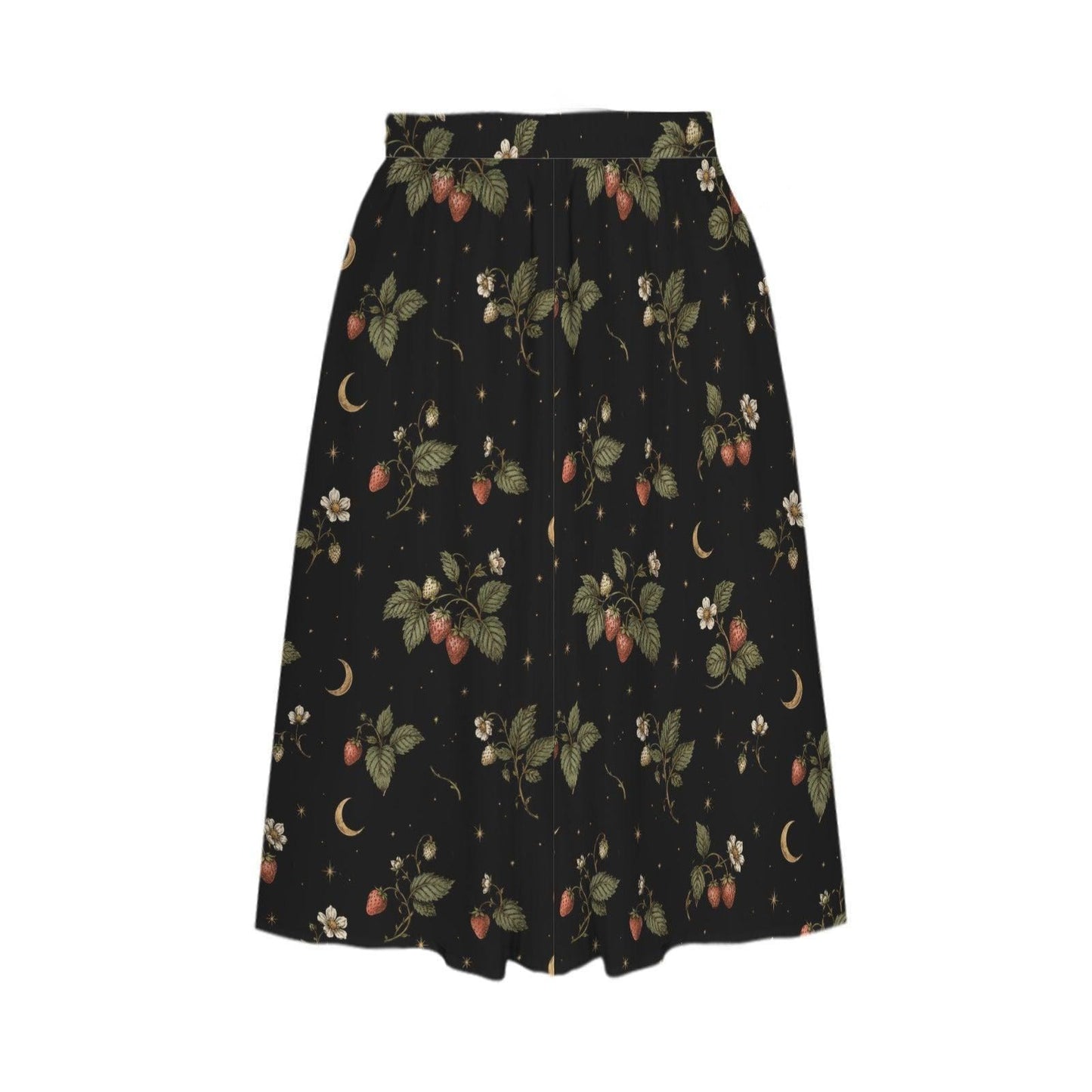 Botanical Moon Midi Skirt, Black Floral Garden A Line, Cottage Goth Nature Witch Wardrobe