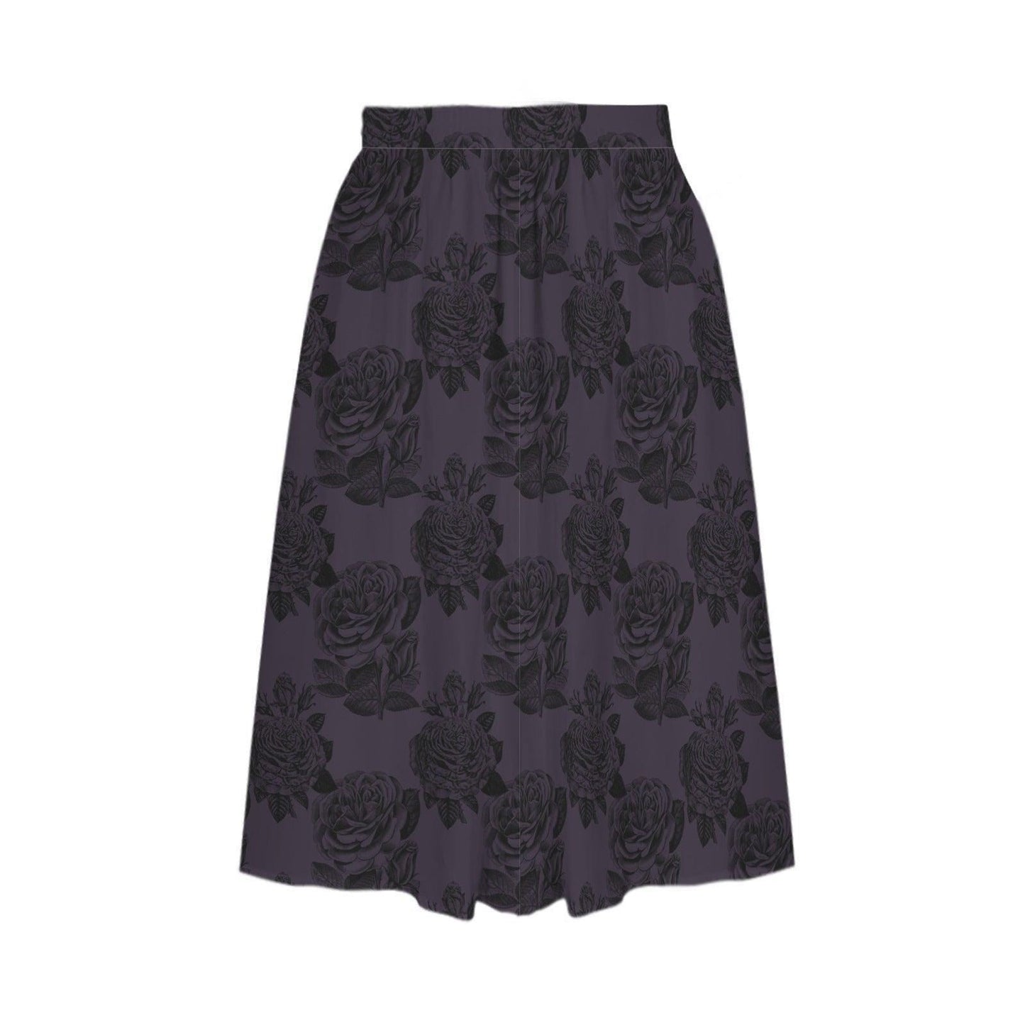 Purple Rose Midi Skirt, High Waist A Line, Dark Floral Print, Pockets, Romantic Gothic Style
