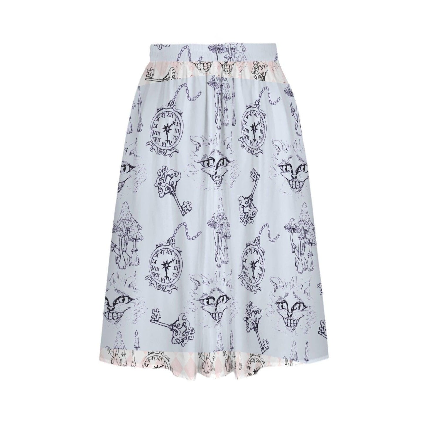 Wonderland Midi Skirt, Blue Toile Cheshire Cat Print, Cottagecore A Line Skirt