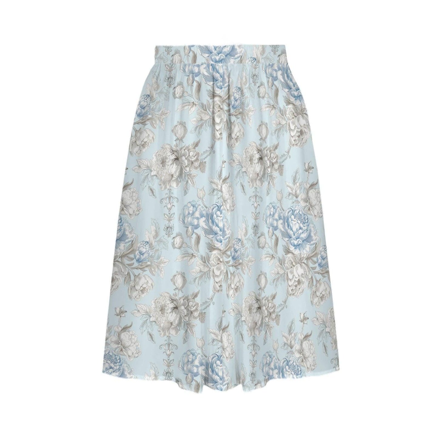 Blue Floral Midi Skirt, Romantic Peony Print, High Waist Cottagecore Summer Skirt