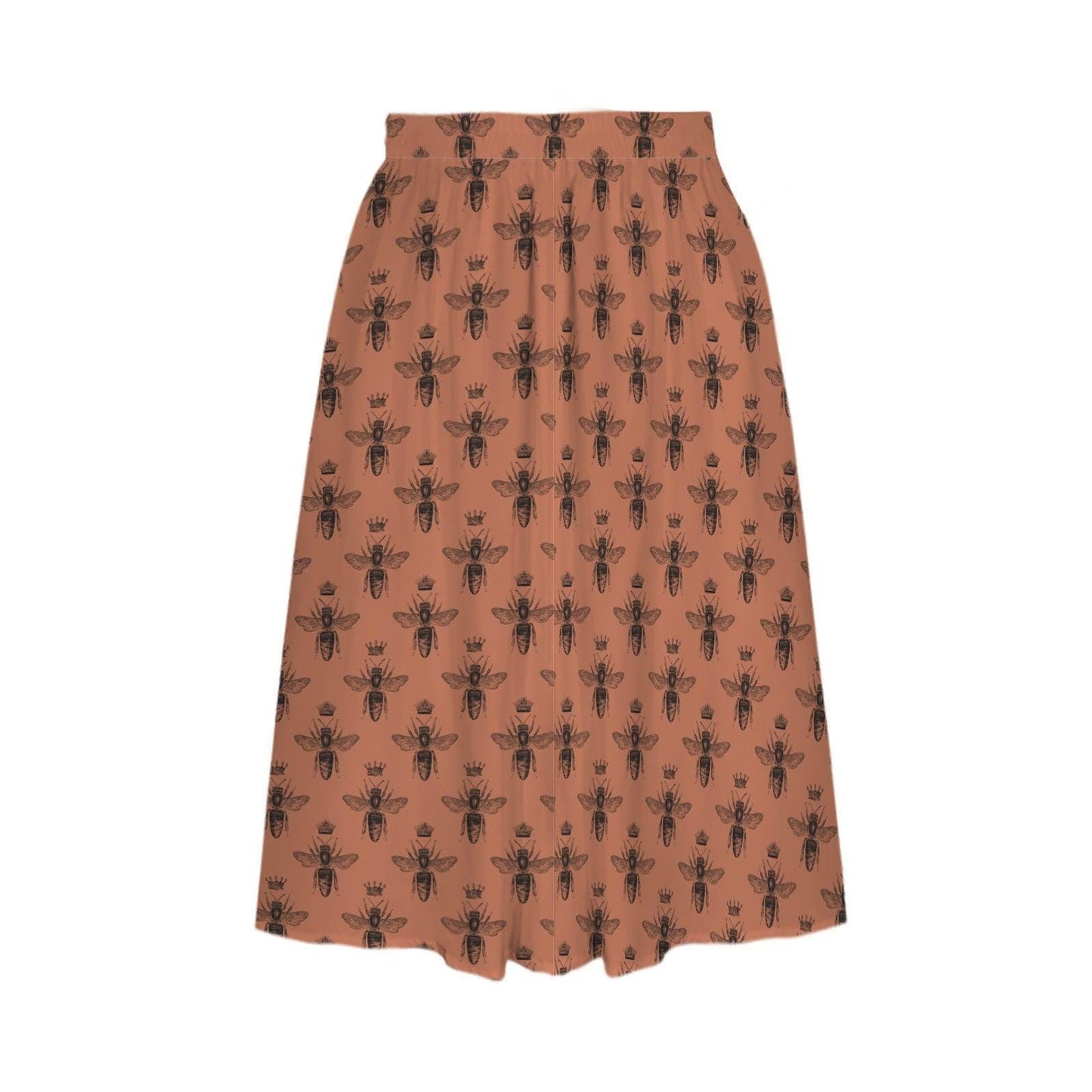 Queen Bee Midi Skirt, Terracotta A-Line, High Waist with Pockets, Cottagecore Style