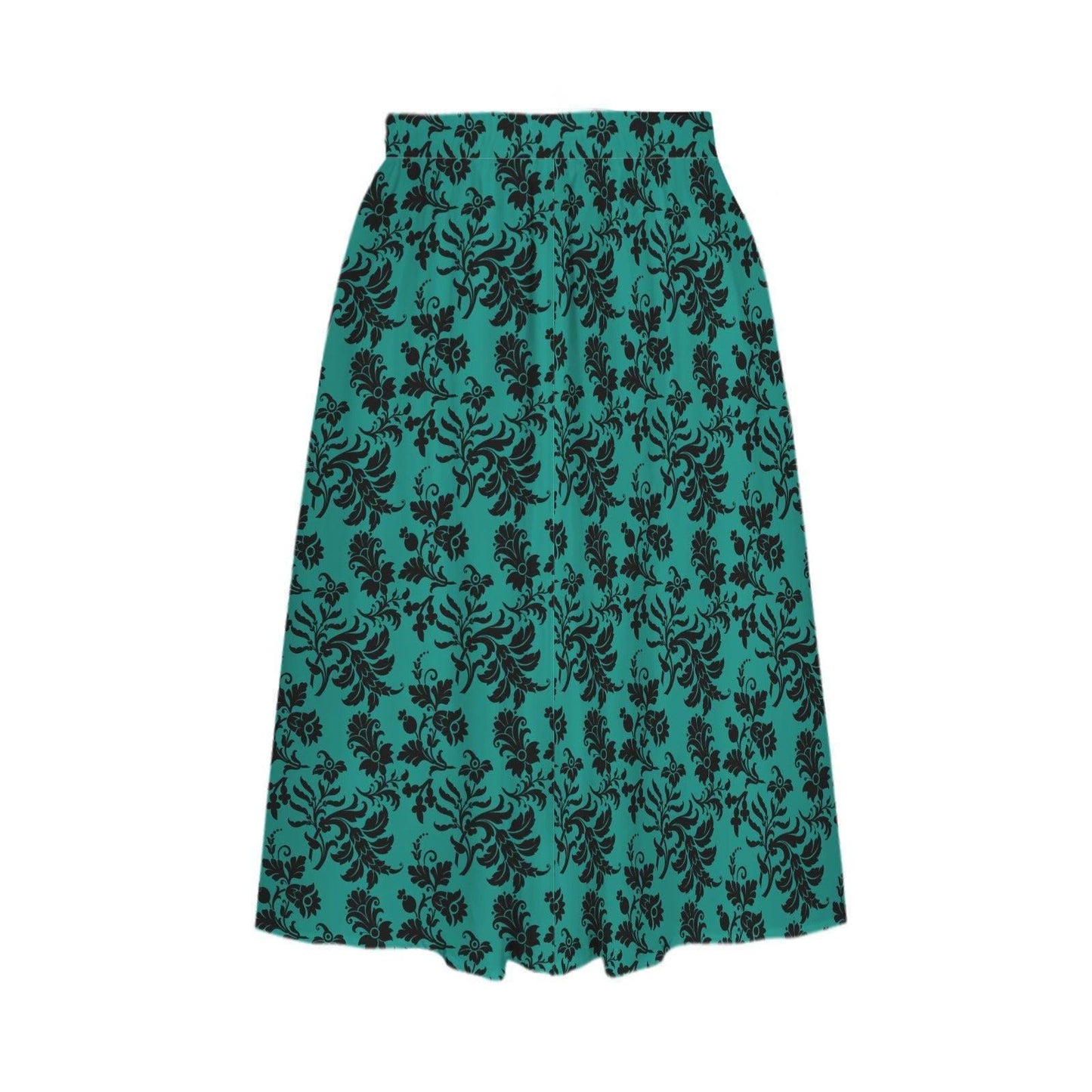 Teal Botanical Maxi Skirt, Black Floral Cottagecore, High Waist Flowy Garden Party