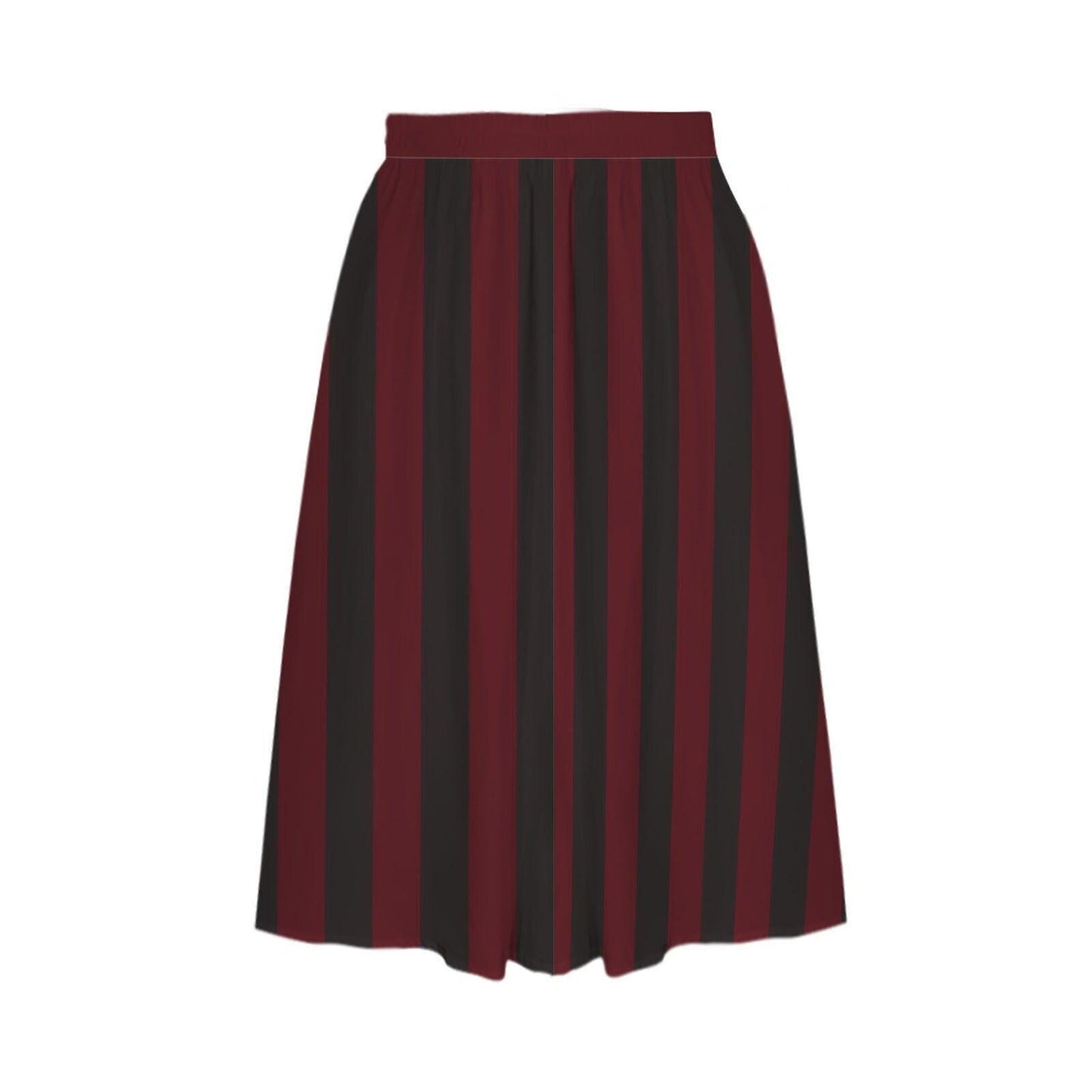 Burgundy Black Striped Midi Skirt, High Waist A Line With Pockets