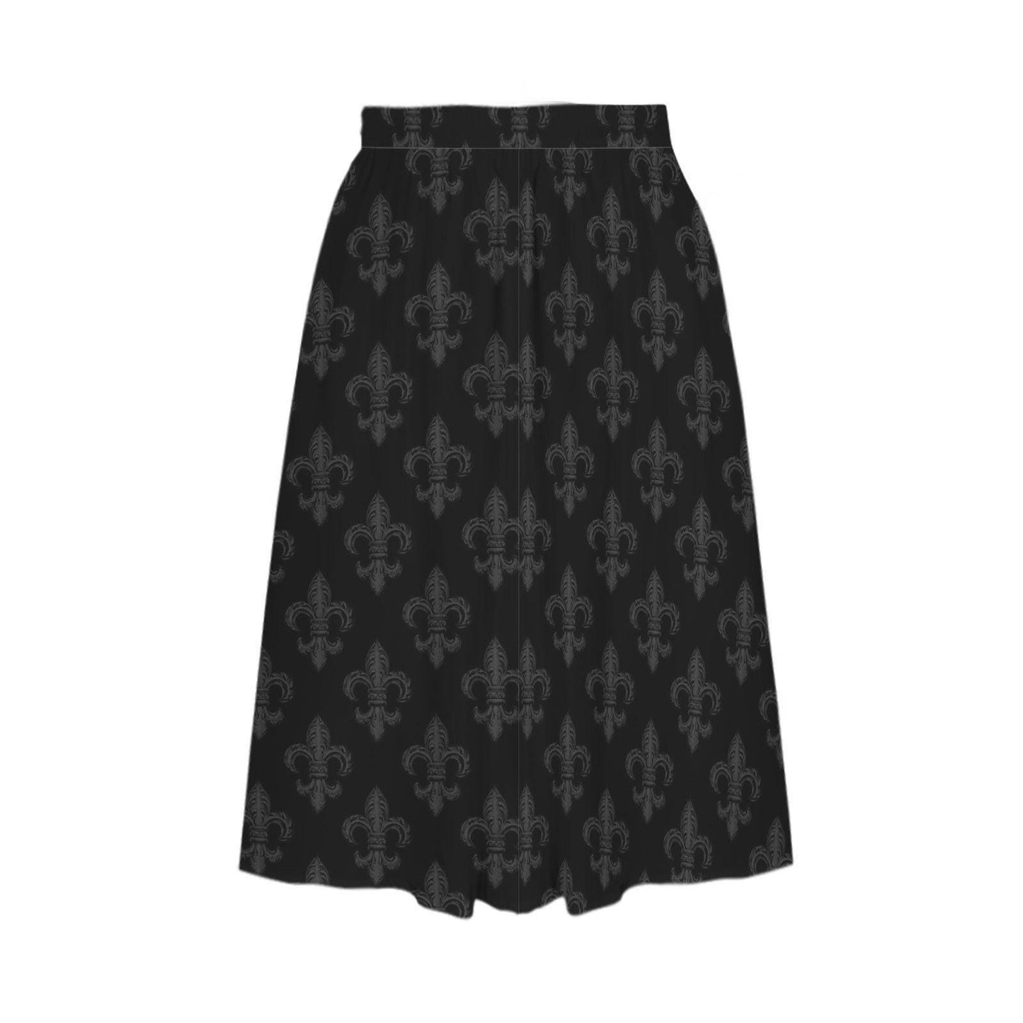 Black Damask Skirt, Gothic Fleur De Lis Print, High Waist A Line Skirt with Pockets