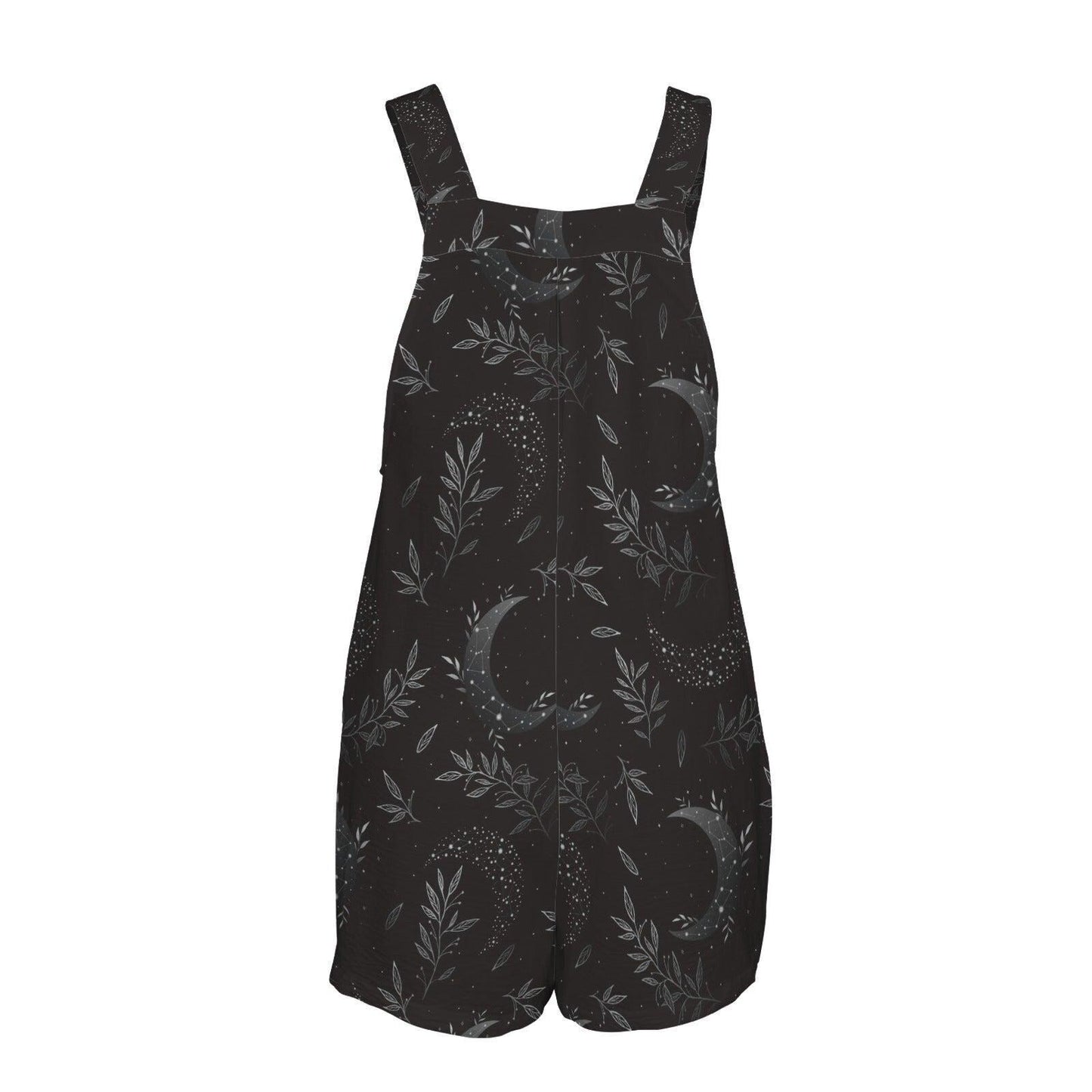 Black Crescent Moon Shortalls, Botanical Print Romper, Witchy Summer Outfit