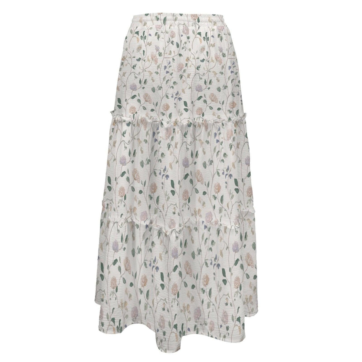 Ivory Wildflower Tiered Maxi Skirt, Sage Pink Cottagecore Long Skirt
