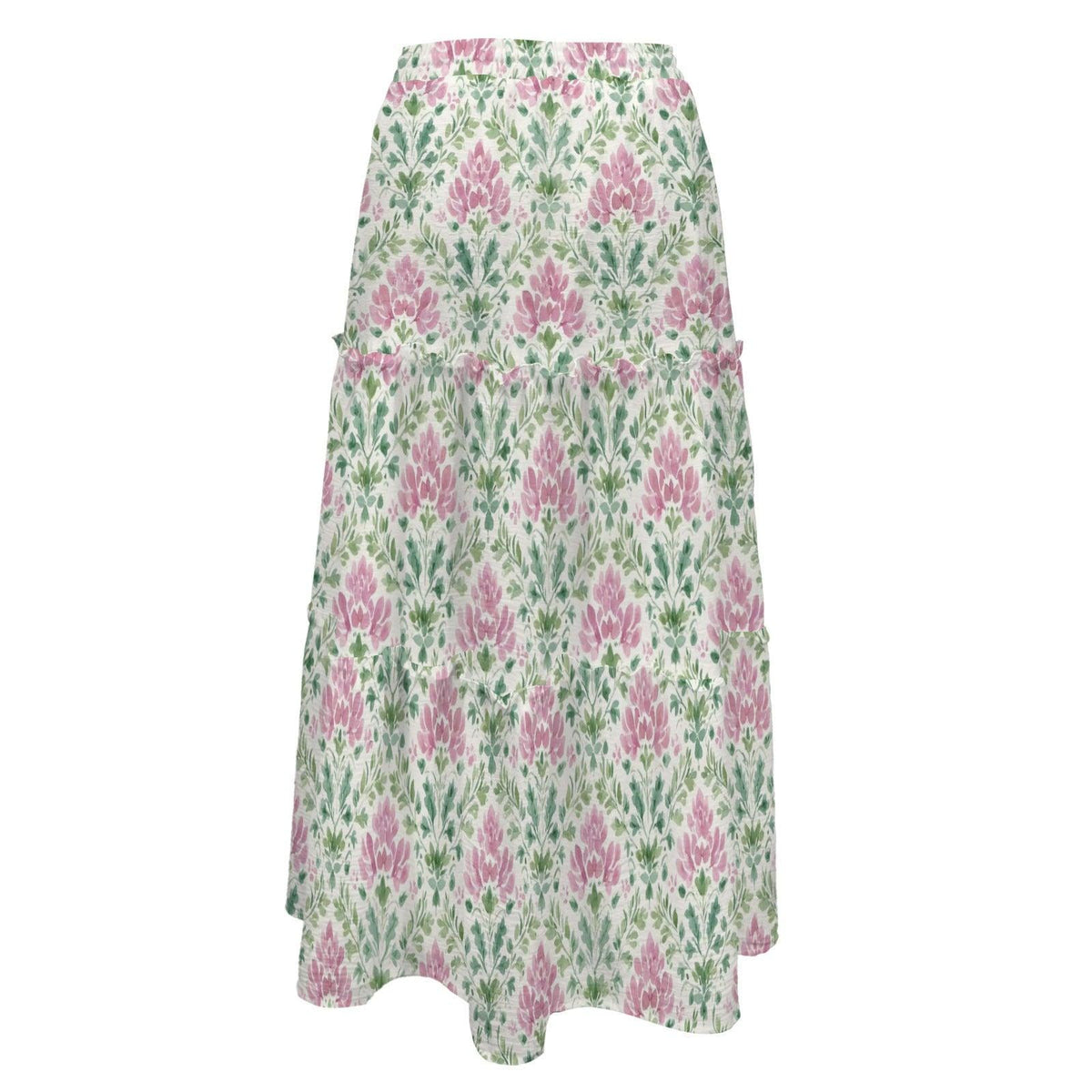 Floral Maxi Skirt, Ivory Pink Botanical Block Print Style