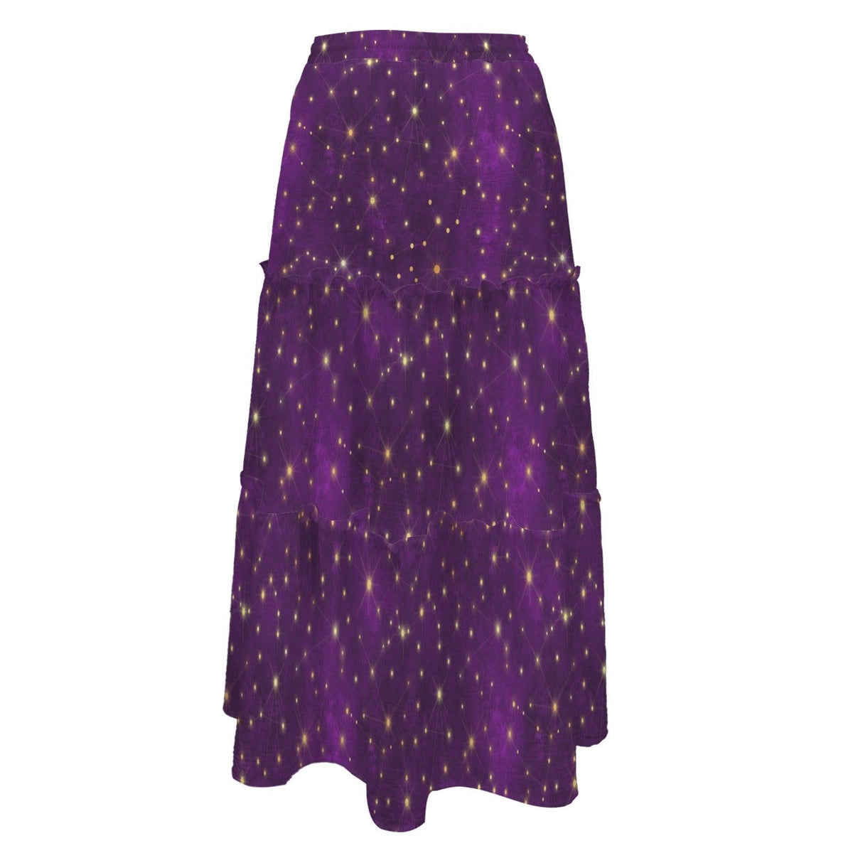 Purple Galaxy Maxi Skirt, Celestial Starfield Tiered Design