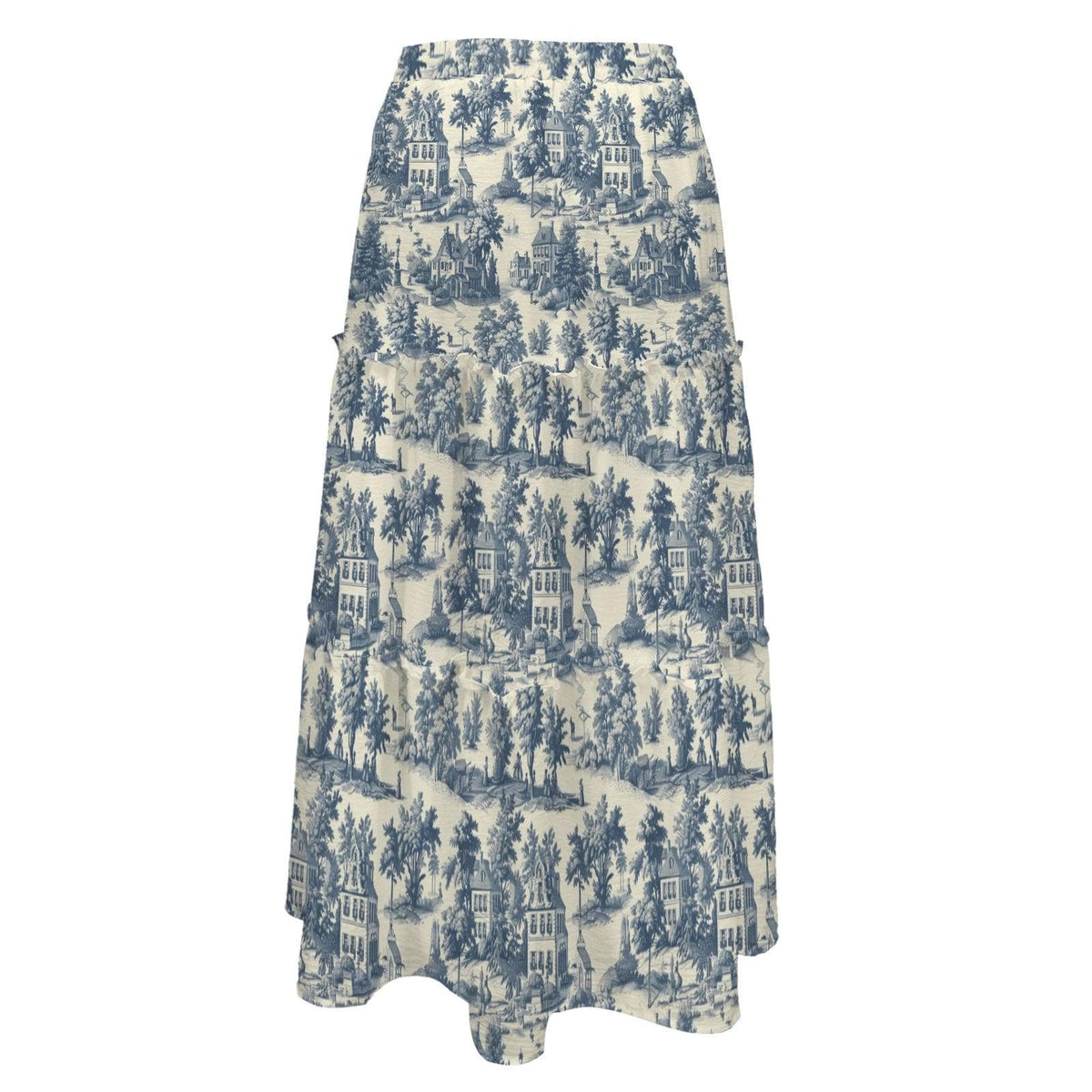 French Toile Maxi Skirt, Cream and Denim-Blue Pastoral Scene