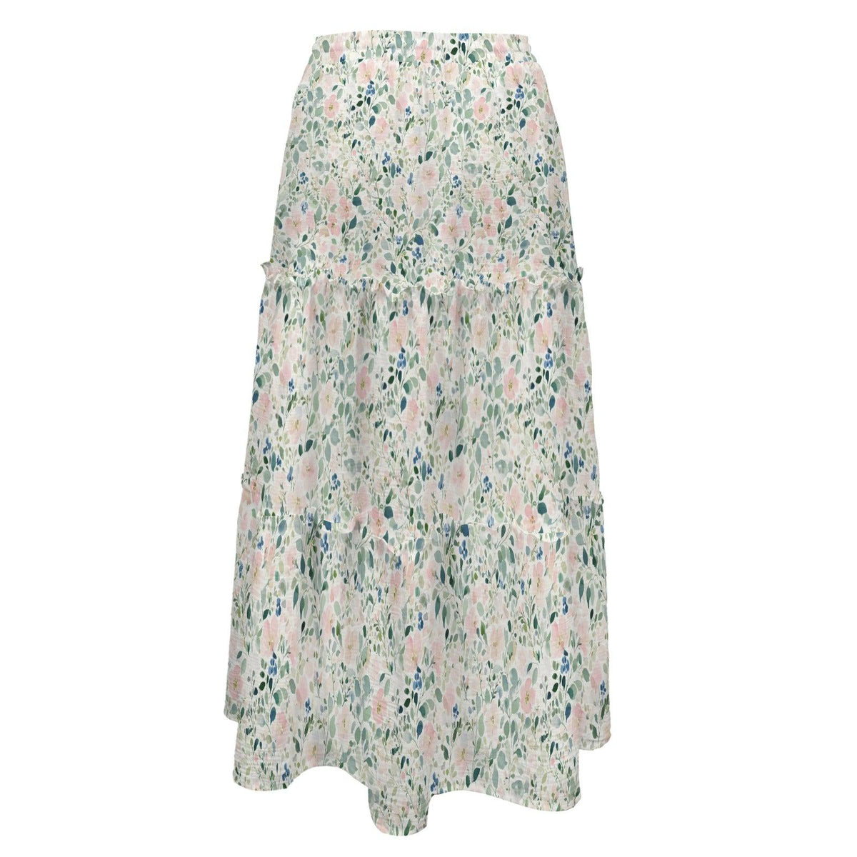 Watercolor Floral Maxi Skirt, Delicate Blue Teal Cottage Blooms