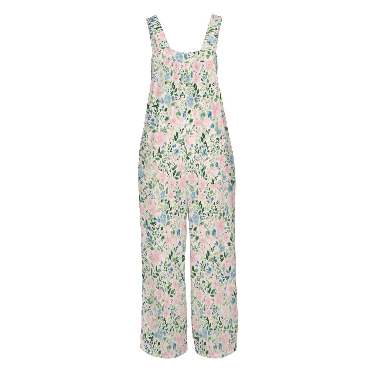 Floral Wide Leg Jumpsuit: Blush Pink Cottage Garden Print, Pockets, Relaxed Fit