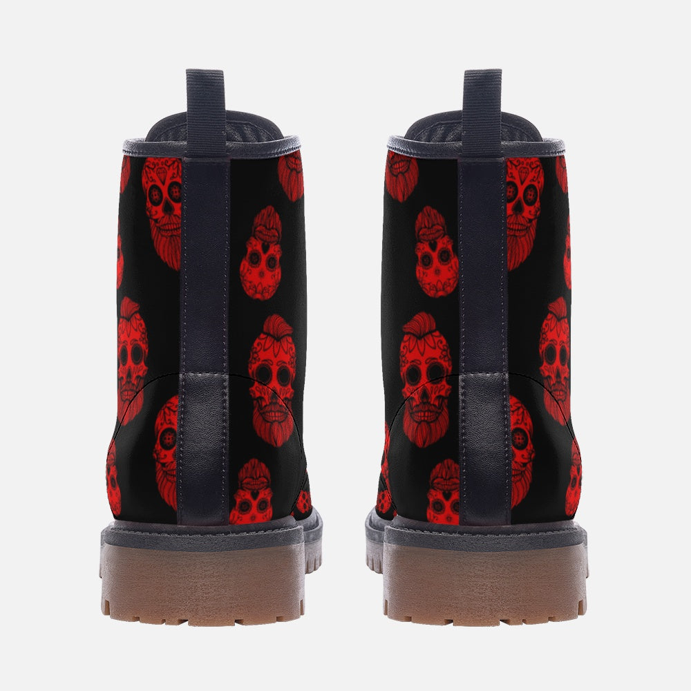 Goth Red Skulls Black Vegan Leather Unisex Boots