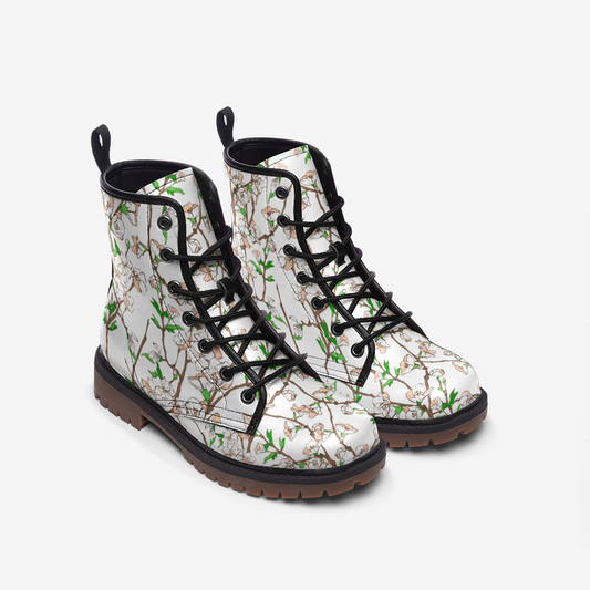Forest Flowers White Vegan Leather Unisex Boots
