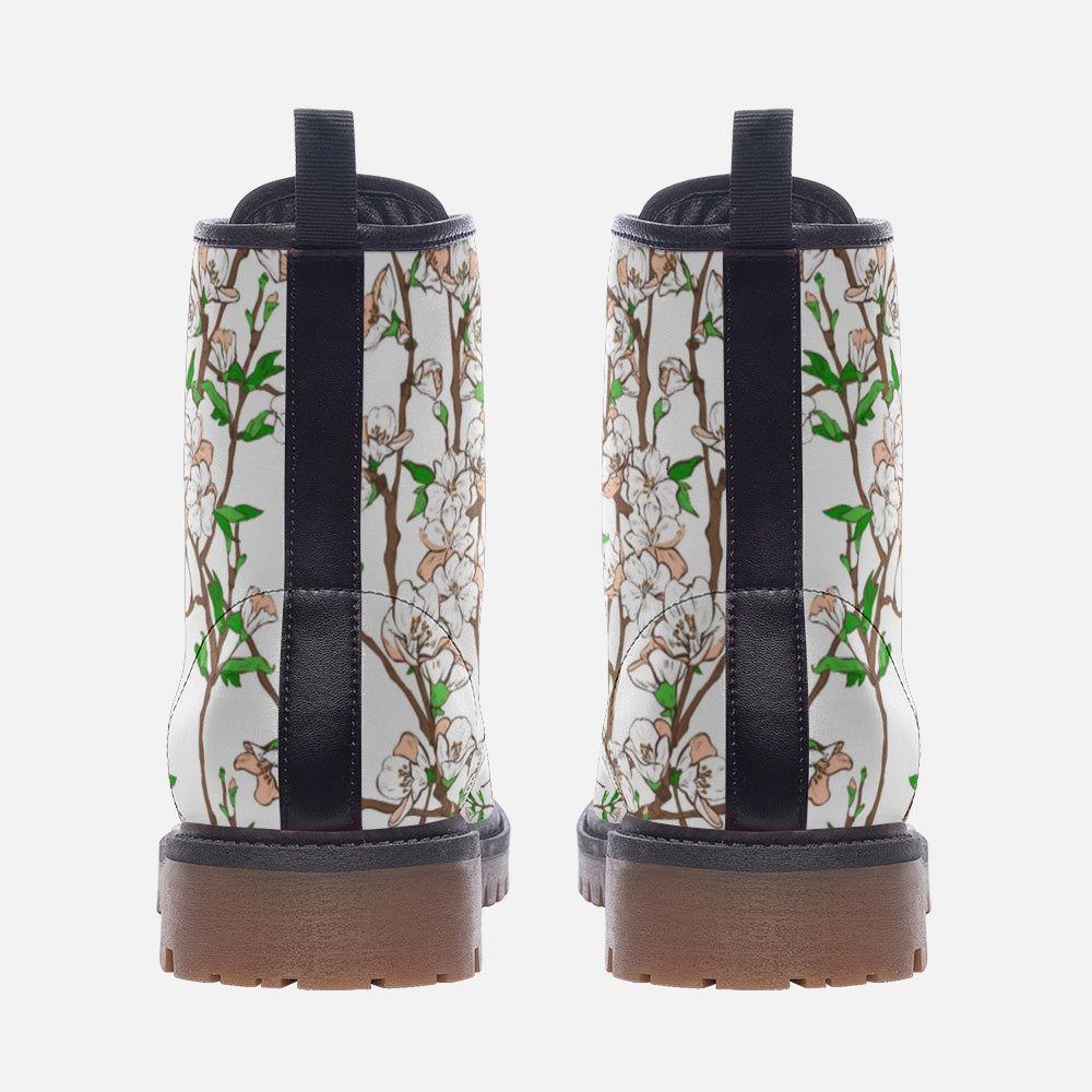 Forest Flowers White Vegan Leather Unisex Boots