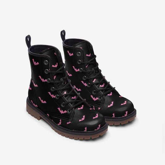 Goth Pastel Pink Bat Vegan Leather Unisex Boots