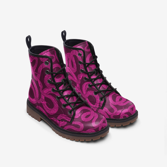 Pink Snakes Vegan Leather Unisex Boots